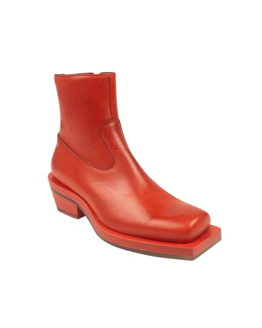 Ion Red Stained Leather Square Ankle Boots for men