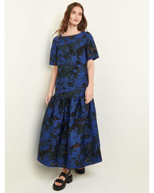 Misook Blue Burnout Jacquard Woven Maxi Dress