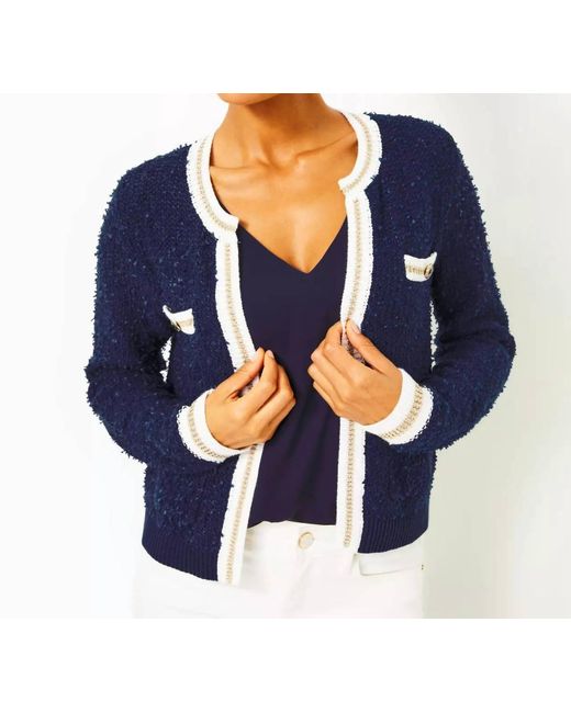 Lilly Pulitzer Blue Nalayna Cardigan In Low Tide Navy