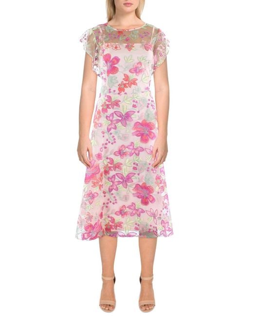 Donna Ricco Pink Illusion Floral Cocktail And Party Dress