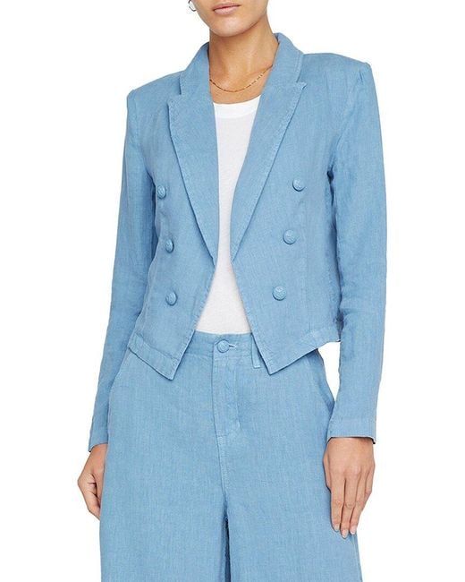 L'Agence Blue Wayne Crop Double Breast Linen Jacket