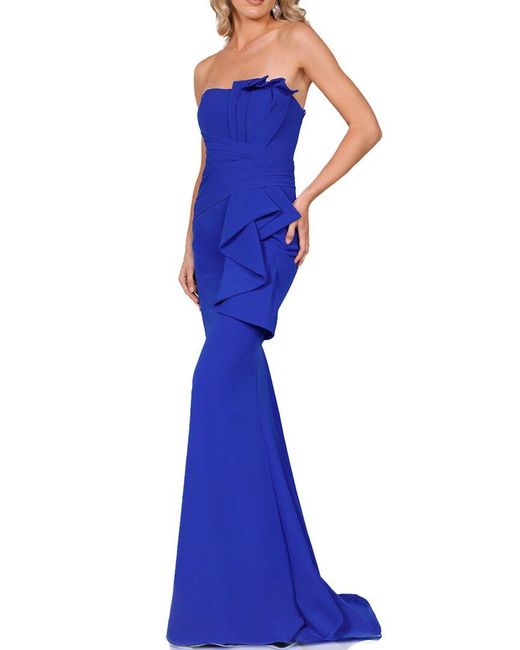 Terani Blue Strapless Peplum Dress
