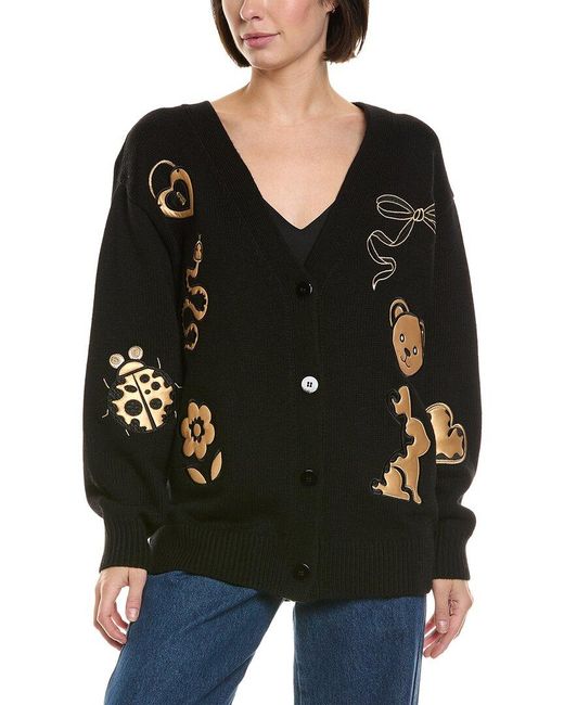 Cynthia Rowley Black Wool & Cashmere-blend Motif Cardigan