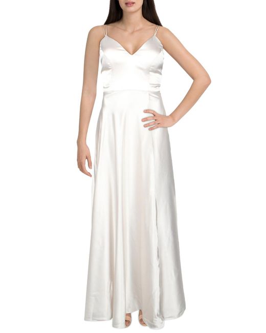 Sequin Hearts White Juniors Satin Prom Evening Dress
