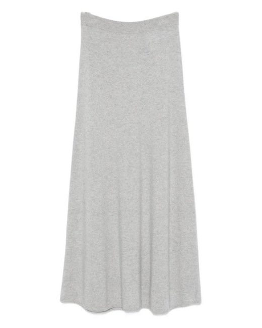 Lisa Yang Gray Ribbed-Trim Cashmere Skirt
