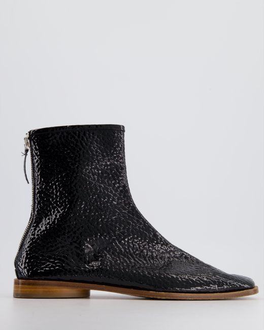 Acne Black Patent Textured Leather Boots With Zip