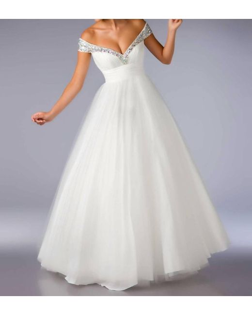 Mac Duggal Women's White Crystal Off The Shoulder Gown