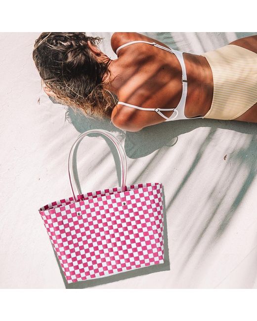 Fashnzfab Pink Jelly Tube Top Handle Basket Weave Tote Bag Shoulder Bag