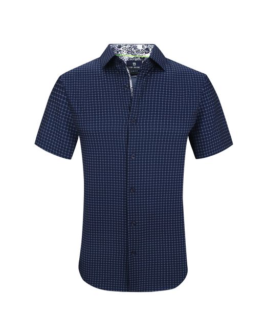 Tom Baine Blue Slim Fit Short Sleeve Performance Stretch Button Down for men