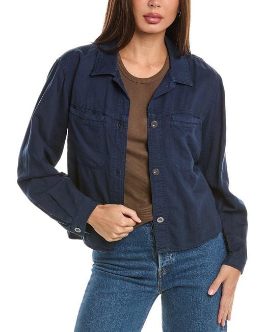 Bella Dahl Blue Welt Pocket Crop Linen-Blend Shacket