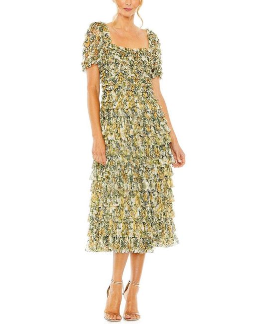 Mac Duggal Yellow Micro Ruffle Teal Length Dress