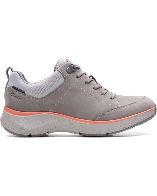 Clarks Gray Wave 2.0 Lace Waterproof Walking Shoe In Grey/peach
