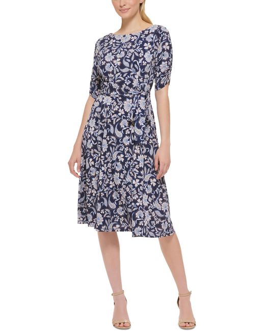 Jessica Howard Blue Petites Floral Print Knee-length Mini Dress