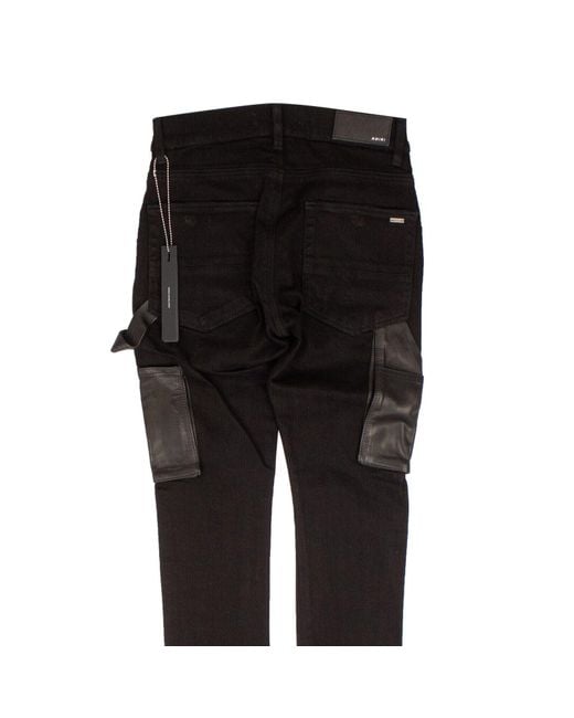 Amiri Black Denim Leather Workman Pants for men
