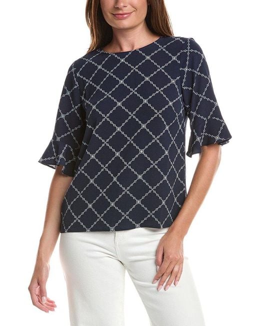 Cece Blue Ruff Cuff Bubble Crepe Blouse
