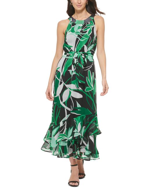 Calvin Klein Green Ruffle Maxi Halter Dress