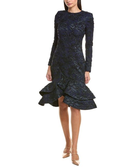 Oscar de la Renta Black Metallic Orchid Jacquard Cocktail Dress