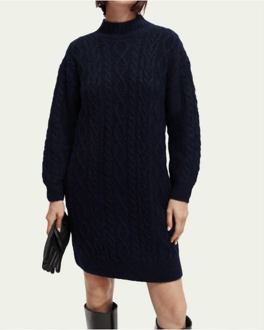 Scotch & Soda Blue Cable Knit Sweater Mini Dress