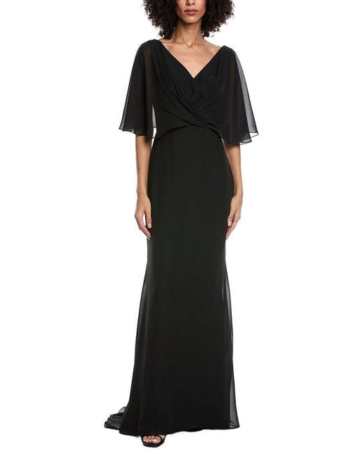Rene Ruiz Black Chiffon Capelet Sleeve Gown