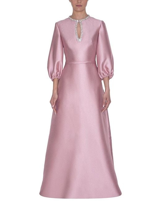 Reem Acra Pink Mikado Bishop Sleeves Kaftan