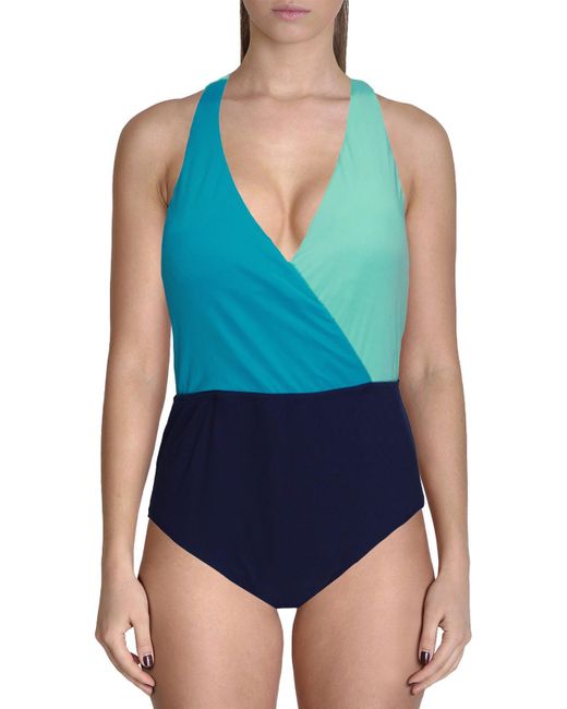 Jantzen Blue Colorblock Criss-cross Back One-piece Swimsuit