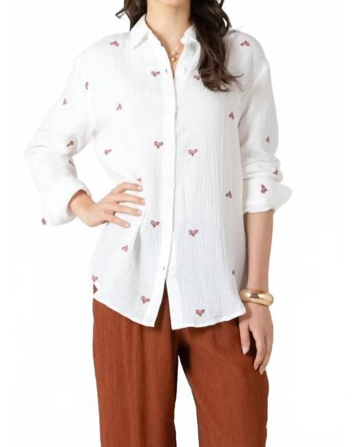 Dex White Textured Button Front Blouse