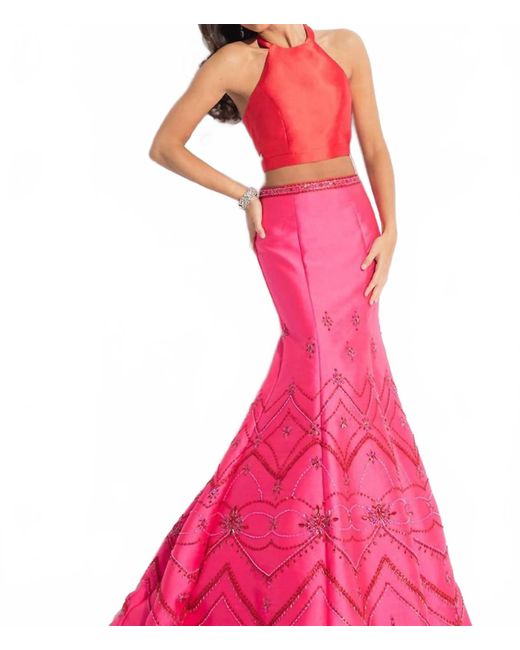 chinese dress ladies Two Piece Neon Pink Sequins Mermaid Prom Dress – Dressesforparty