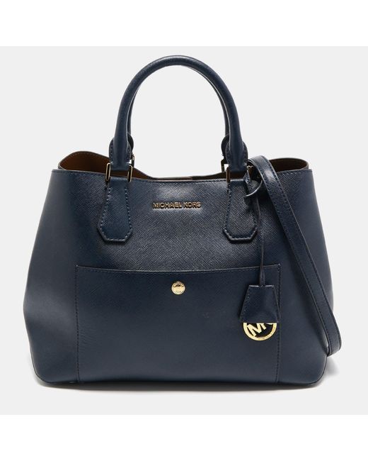 Michael Kors Blue Navy Leather Front Pocket Tote