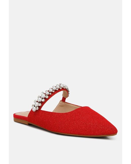 Rag & Co Red Geode Pearl Embellished Slip On Mules