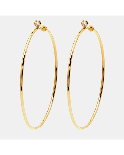 Tiffany & Co Metallic Elsa Peretti Diamond 18k Yellow Gold Hoop Earrings