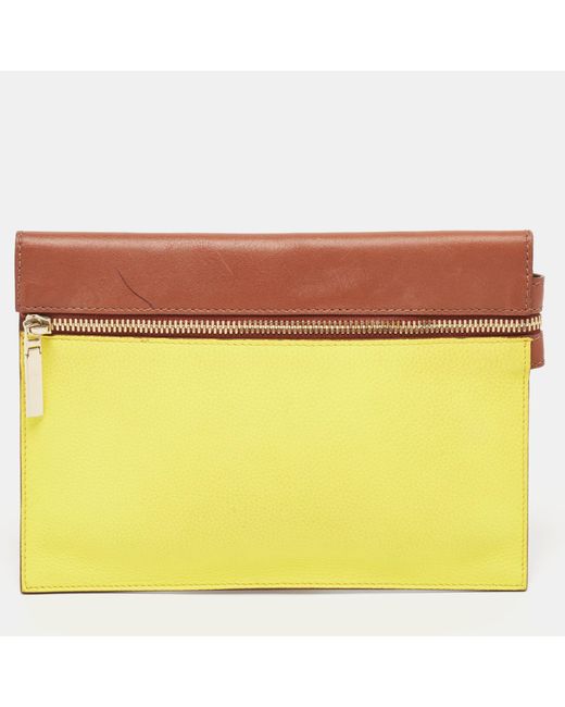 Victoria Beckham Yellow Tan/acid Leather Small Zip Pouch