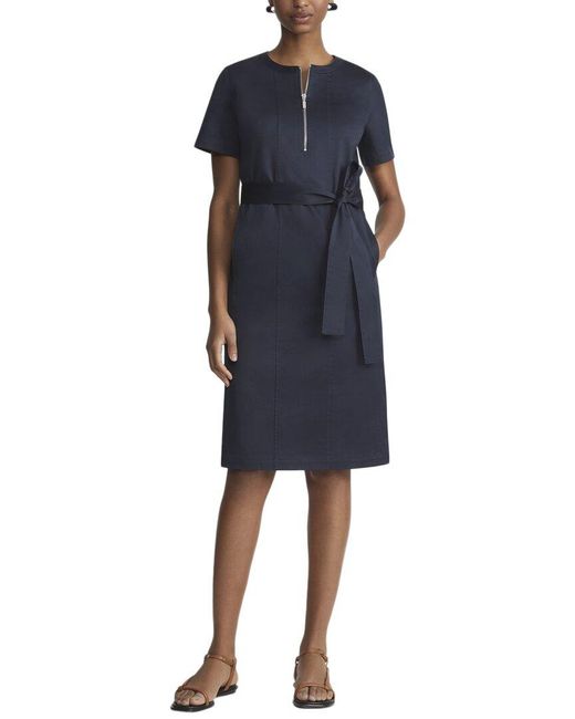 Lafayette 148 New York Blue Belted Zip Front Dress