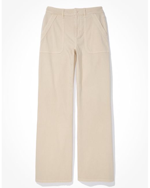 American Eagle Outfitters Natural Ae Dreamy Drape Stretch Super High-waisted baggy Wide-leg Pant