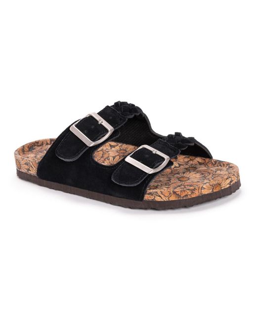 Muk Luks Black Suede Slip-on Slide Sandals