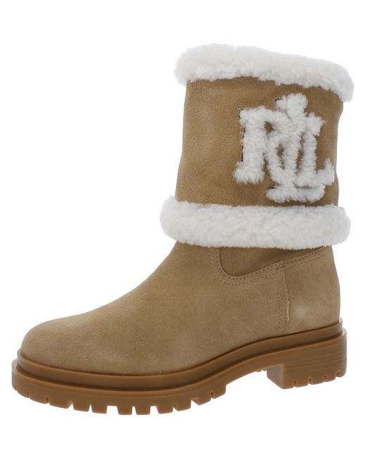 Lauren by Ralph Lauren Natural Carter Cow Leather/curly Shearling Sheep Winter Mid-calf Boots