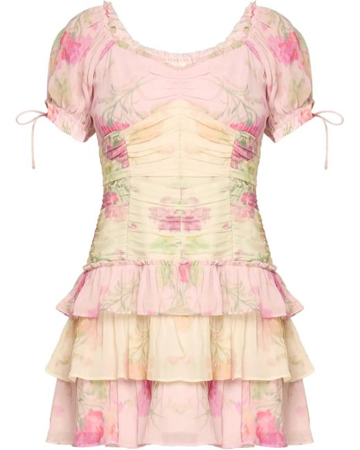Love Moschino Pink Loveshackfancy Jupe Puff-sleeve Tiered Ruffle Mini Dress
