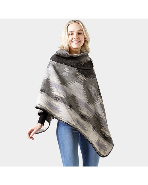 TRUEDAMES Gray Western Pattern Poncho