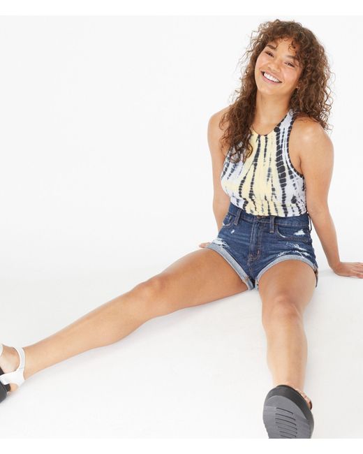 High-rise Curvy Denim Mom Shorts 