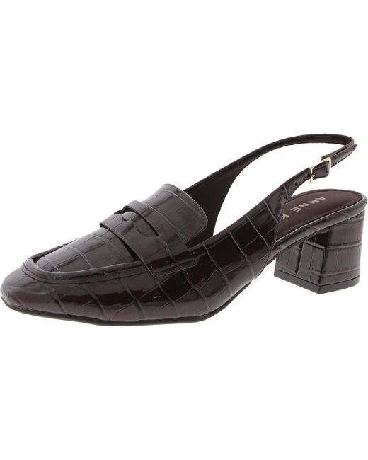 Anne Klein Brown Mona Textured Patent Loafer Heels