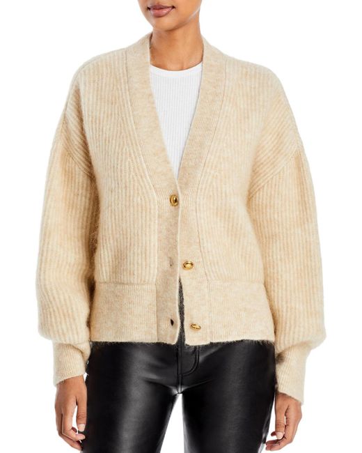 Anine Bing Natural Maxwell Deep V Button Down Cardigan Sweater