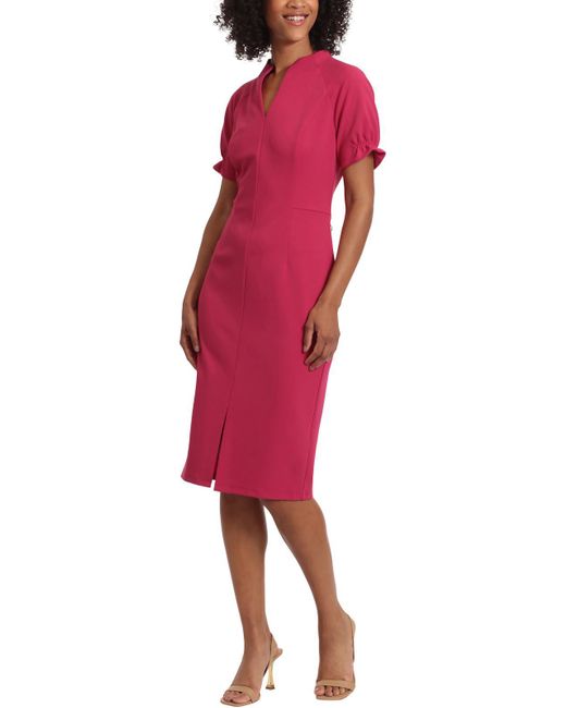 Maggy London Red Solid Polyester Wear To Work Dress