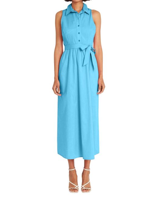Maggy London Blue Sleeveless Collared Midi Dress
