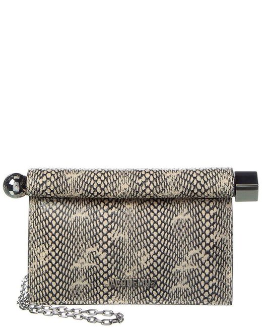 Jacquemus Gray The Small Rond Carre Cobra-Embossed Leather Clutch