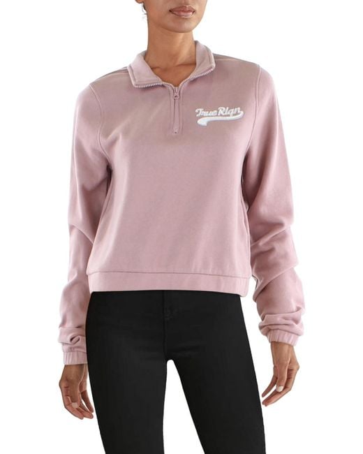 True Religion Pink Mock Neck Cropped Sweatshirt