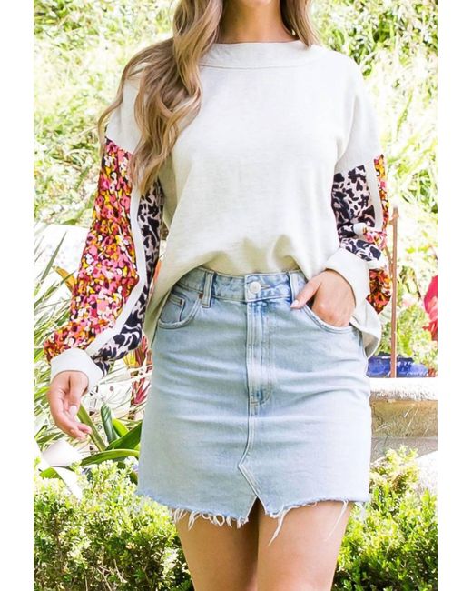 Thml Gray Mixed Print Sleeve Top