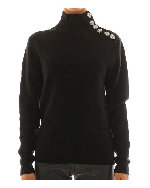 Rabanne Black Virgin Wool Turtleneck Sweater With Buttons