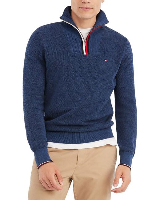 Tommy Hilfiger Blue Big & Tall Manhattan 1/4 Zip Pullover Mock Turtleneck Sweater for men