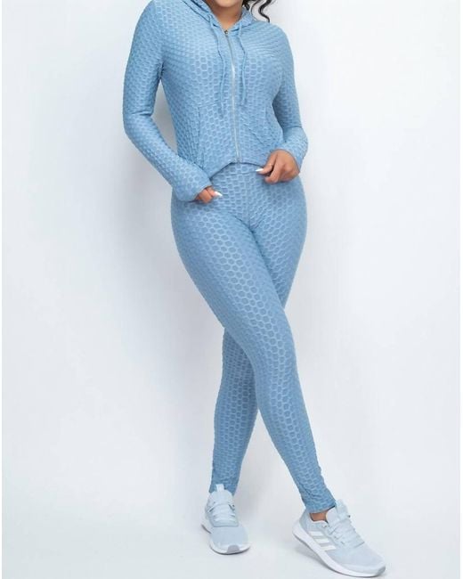 Shop Iris Basic Blue Honeycomb Top And Legging Set