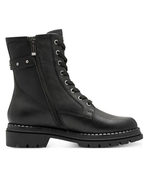 TMRS Black Tamaris Fashion Leather Lace-Up Zip Combat Ankle Boots