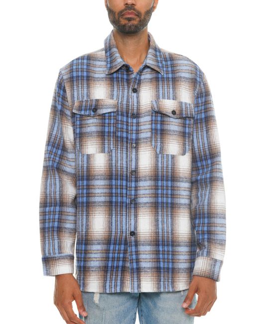 TRUEDAMES Blue Checkered Soft Flannel Shacket for men